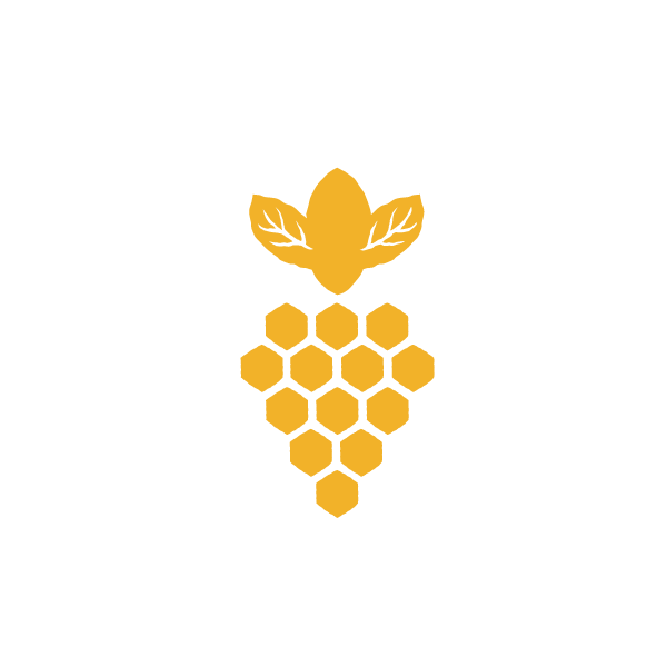Inner part of BEE D'VINE honey wine company logo showing comb and bee in yellow