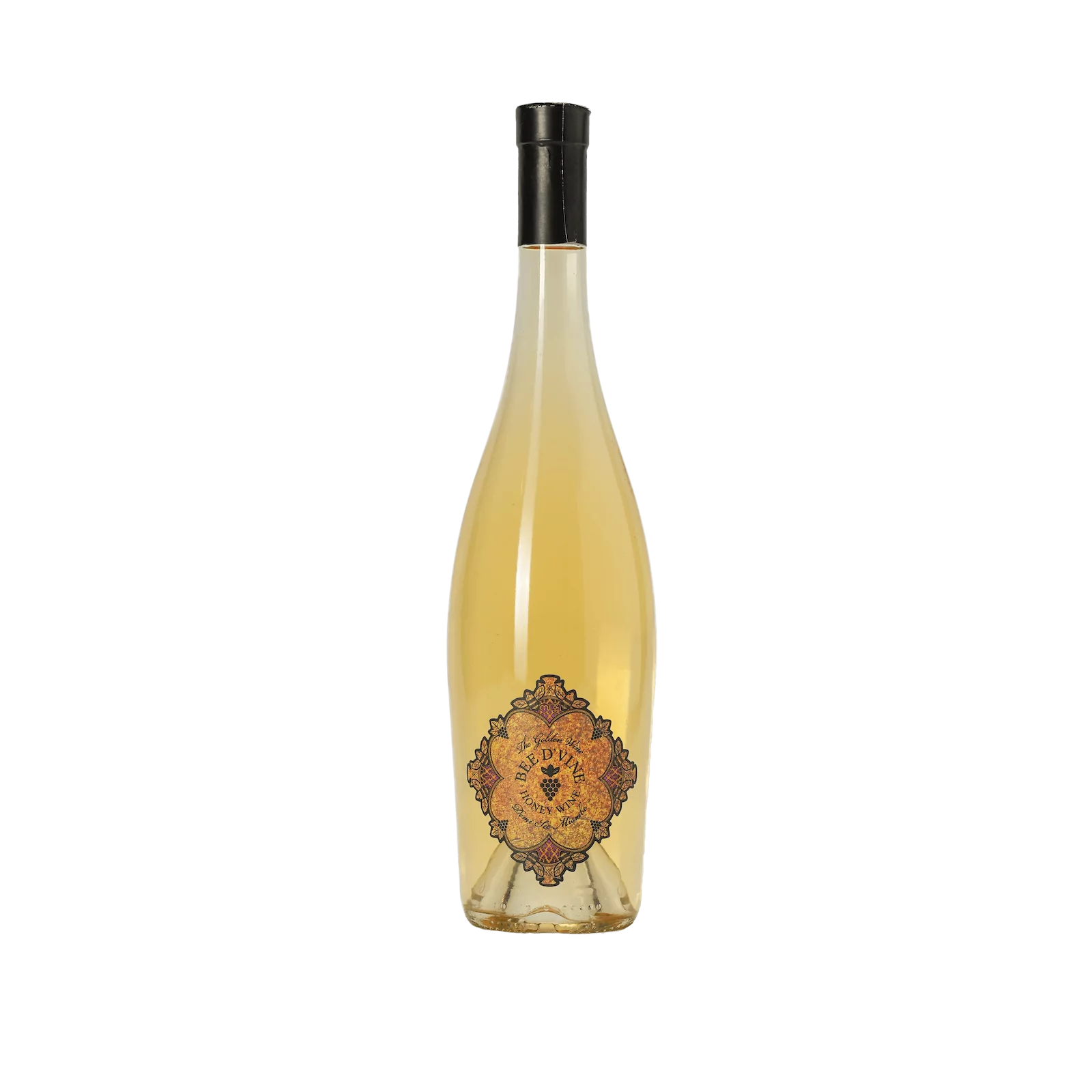 Top down photo of Brut Sparkling Bee d'Vine dry with almonds, kiwi, flowers and honey