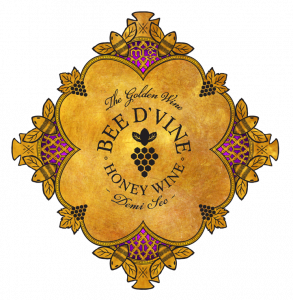 Label on the bottle of Demi Sec Bee d'Vine sweet mead honey wine 