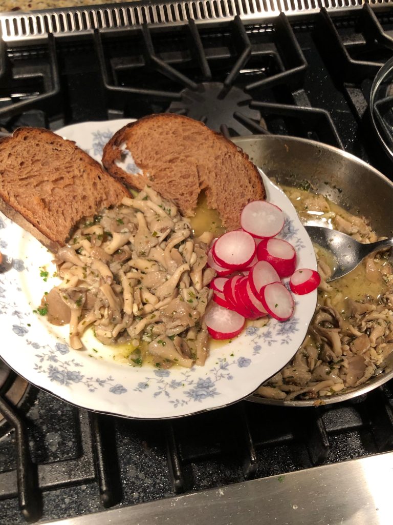 Sautéd Grey Tree Mushrooms with Bee d'Vine Brut