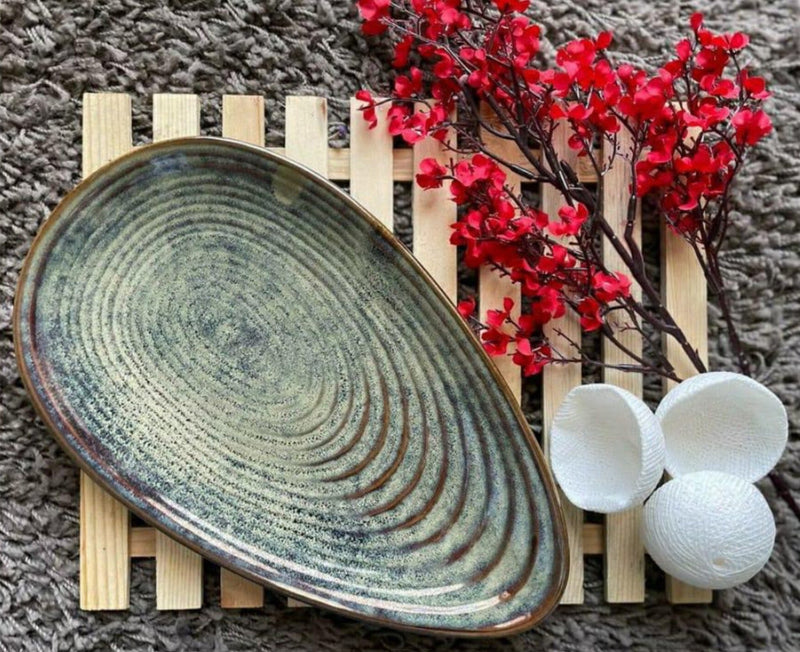 The Lined Almond Ceramic Serving Platter