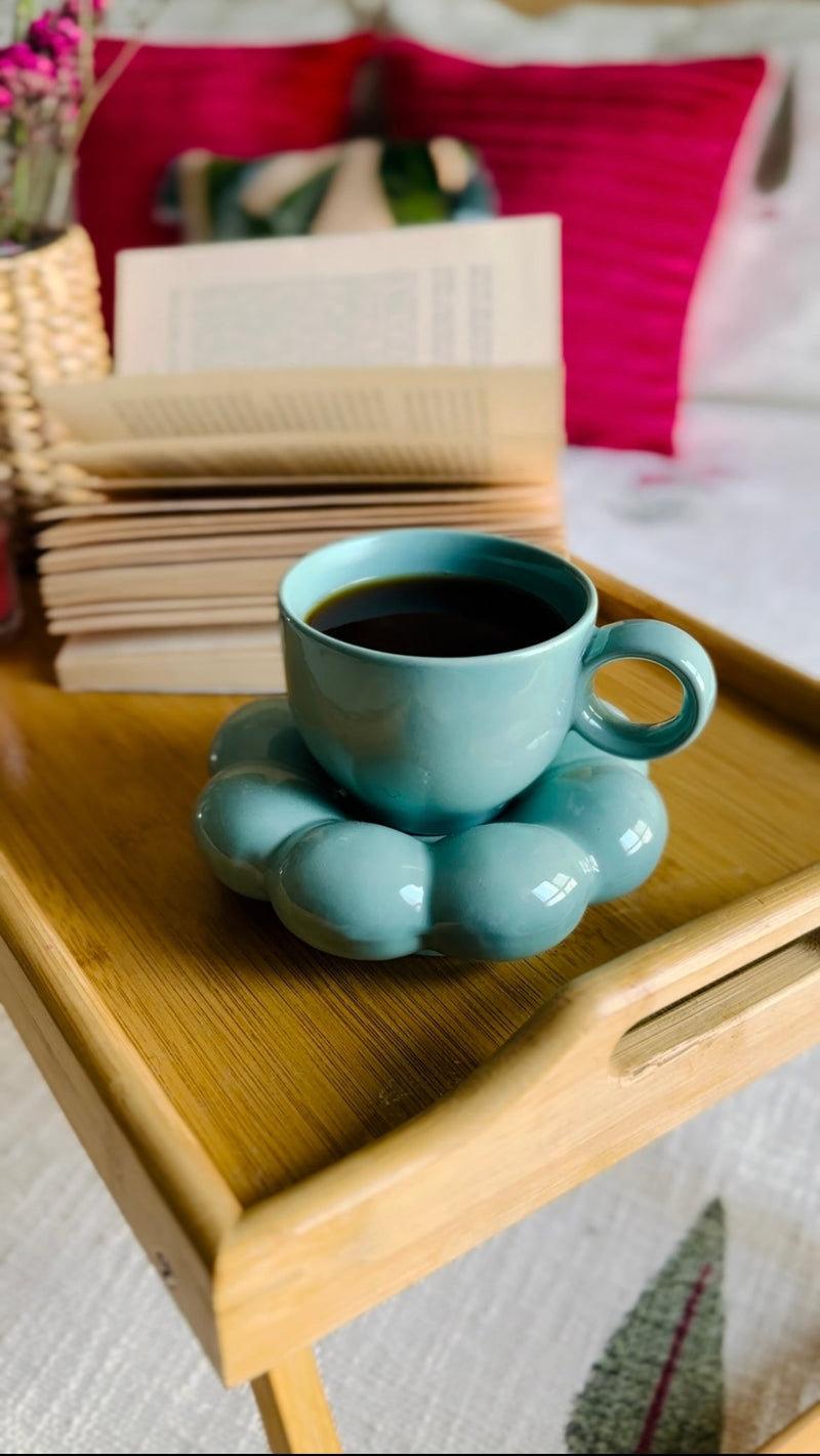 The Blossom Tea Cup Saucer Sea Green