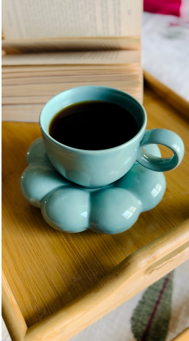 The Blossom Tea Cup Saucer Sea Green