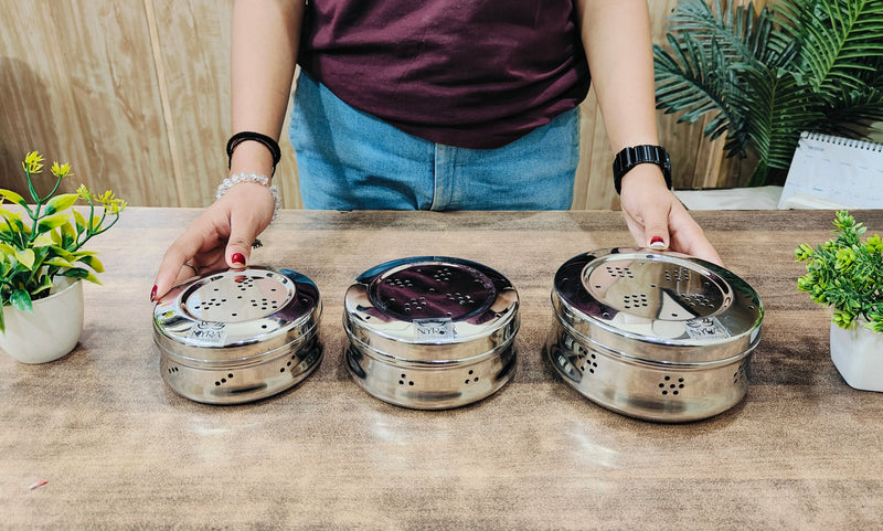 Stainless Steel Round Dibbi/Dabba – Kitchen Utensil