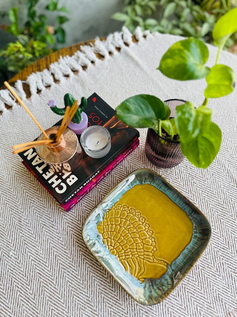 Mustard Square Designer Ceramic Serving Platter