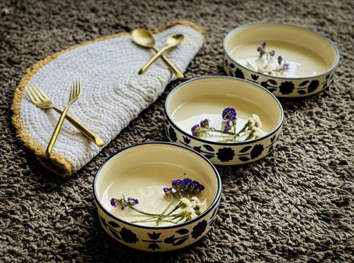 Hand Painted Flat Bowl Set Set Of 3