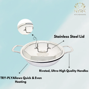 Triply Stainless Steel Kadai with Lid – Cooking Kadhai