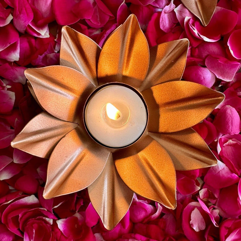 Nurture India Rose Gold Lotus Tealight Holder 2-Piece Set