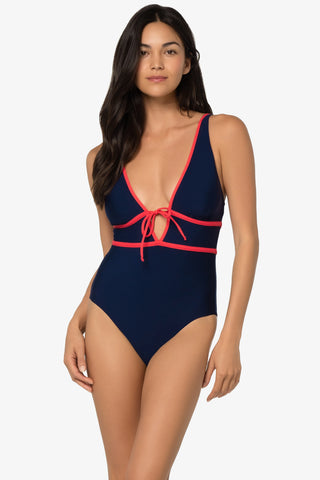 Plunge Front Tie One-Piece  |  Ginger Navy
