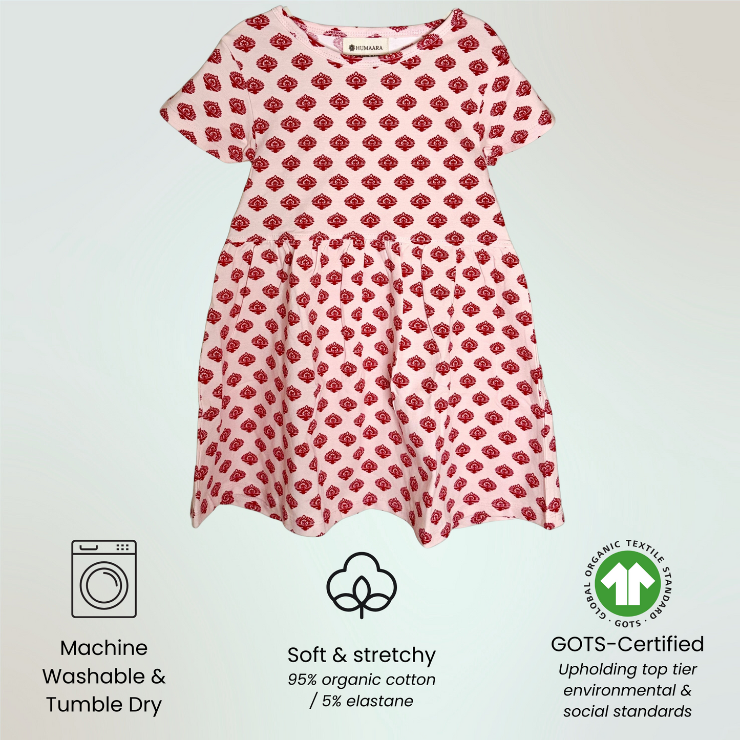 Toddler Organic Cotton Summer Dress | 18M, 2T, 3T | Gulabi Bloom in Red & Pink