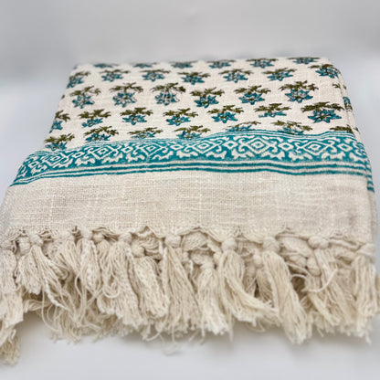 100% Cotton Handblock Printed Decorative Throw Blanket | 50" x 78"