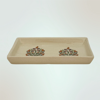 Handcrafted Ceramic Serving Tray | 8x4" Kulhad Platter | Microwave-Safe Chai Mug Tray in Gift Box