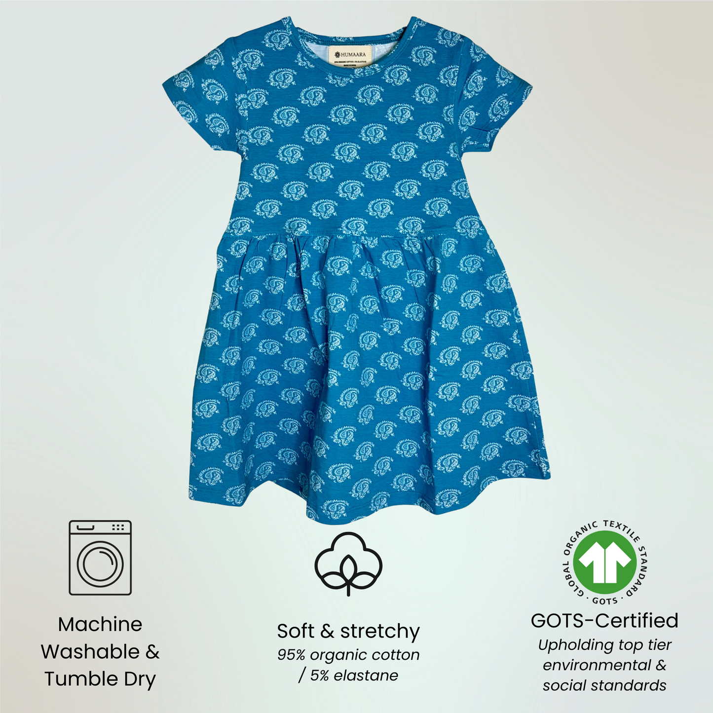 Toddler Organic Cotton Summer Dress | 18M, 2T, 3T | Neelam Paisley Blue